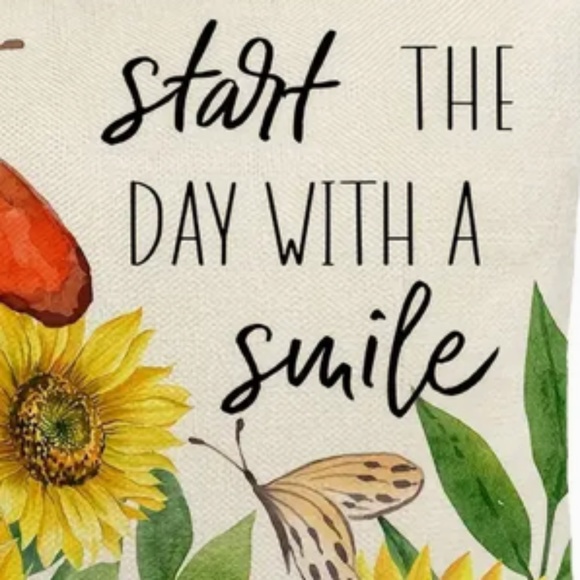 NEW START THE DAY WITH A SMILE SUNFLOWERS/FLORAL ALL SEASONS LINEN PILLOW COVER - Picture 5 of 6